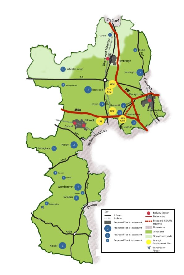 South Staffordshire context map and proposed settlement hierarchy