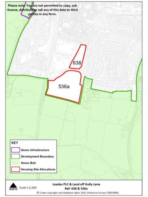Red boundary line of Loades PLC & Land off Holy Lane Ref: 638 & 536a