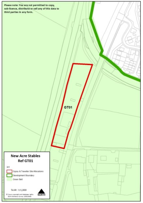 Red line boundary of New Acre Stables, site reference GT01