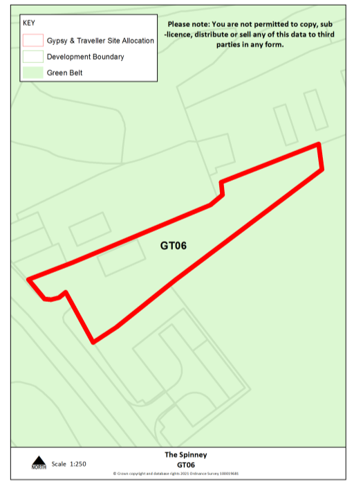 Red line boundary of The Spinney, site reference GT06