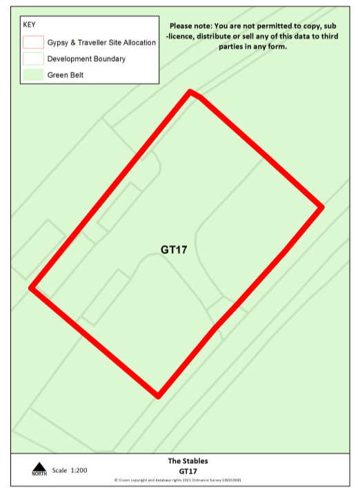 Red line boundary of The Stables, site reference GT17