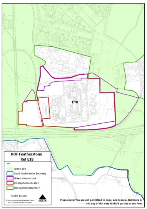 Red line boundary of proposed employment allocation at Featherstone, site reference E18