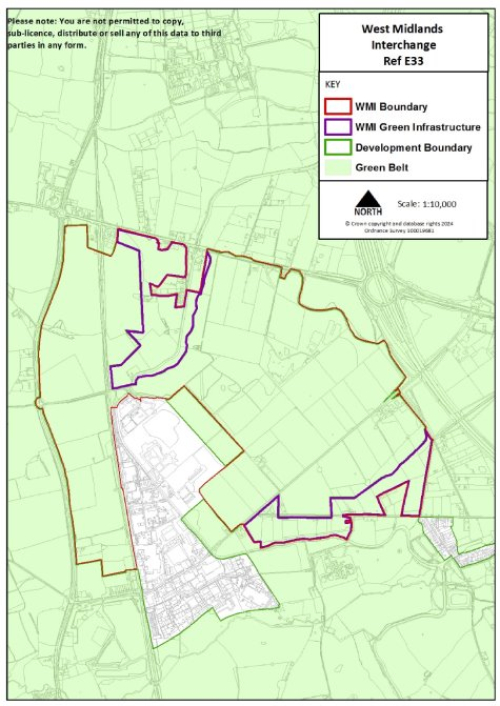 Red line boundary of proposed employment allocation at West Midlands Interchange, site reference E33