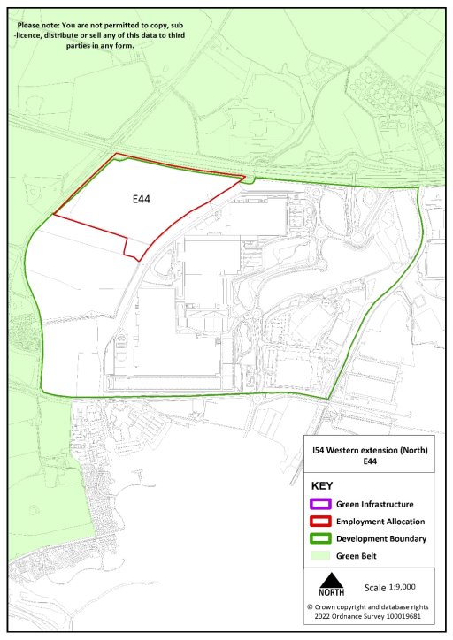 Red line boundary of proposed employment allocation at i54 Western extension (North), site reference E44