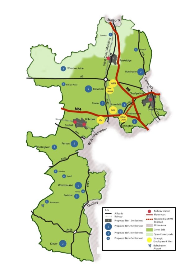 Map 1 - South Staffordshire context map and proposed settlement hierarchy