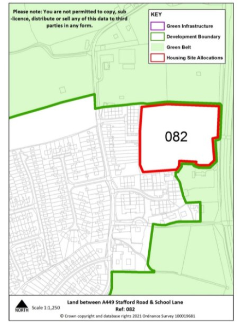 Map of Land between A449 Stafford Road & School Lane