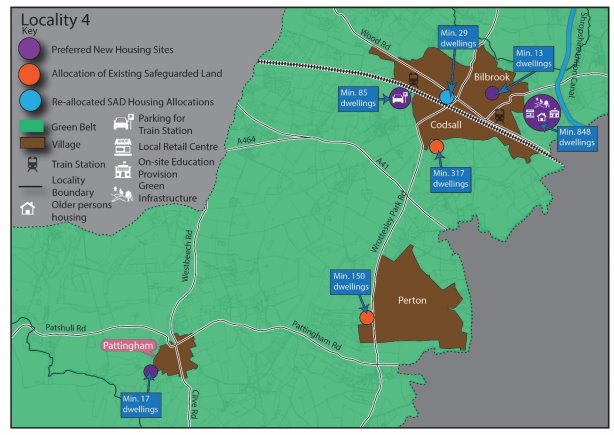 Map showing new housing growth delivery in Locality 4 (the central area of the district)